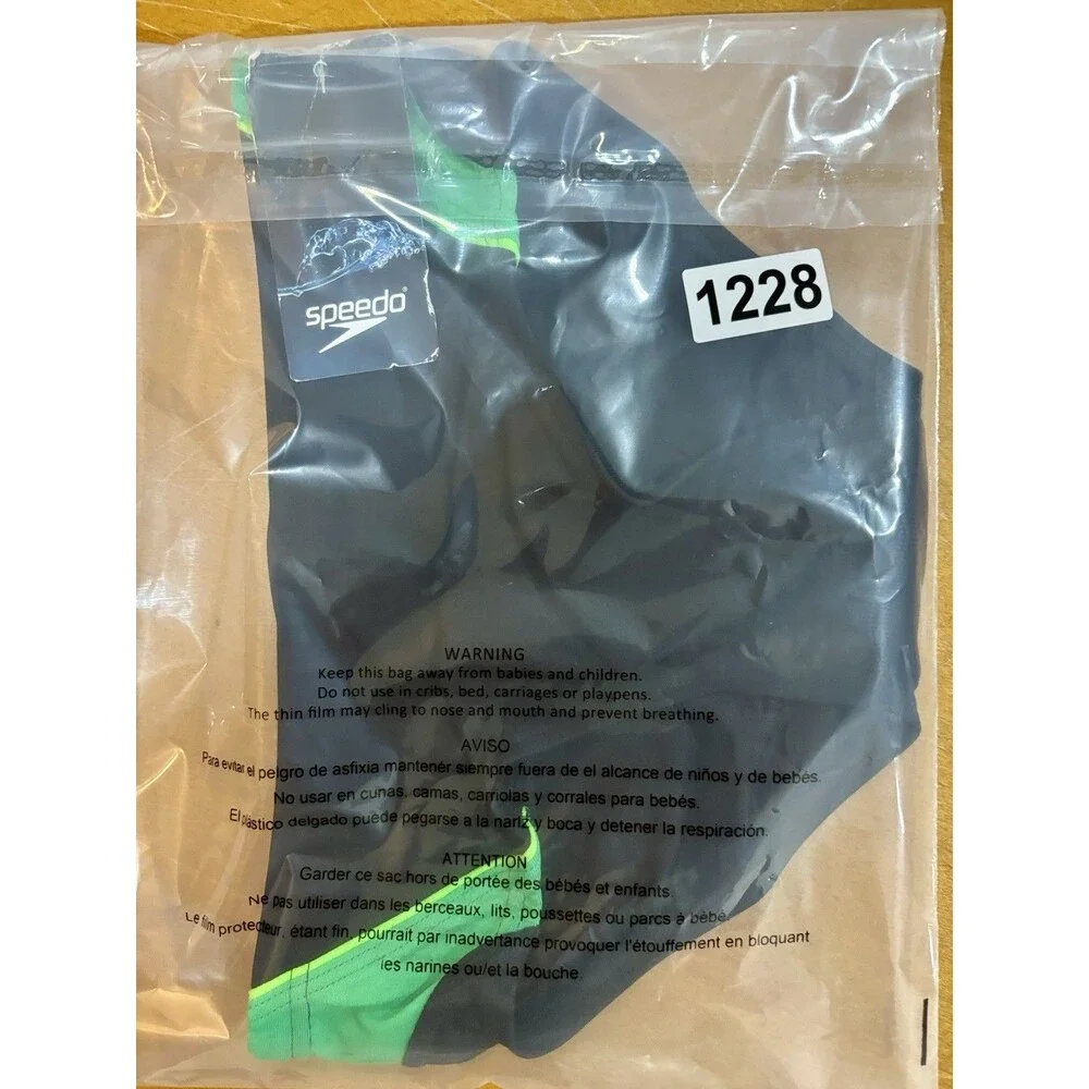 Speedo Youth Endurance Swim Bottom Brief Sz 28 Green Black NEW w/Tags